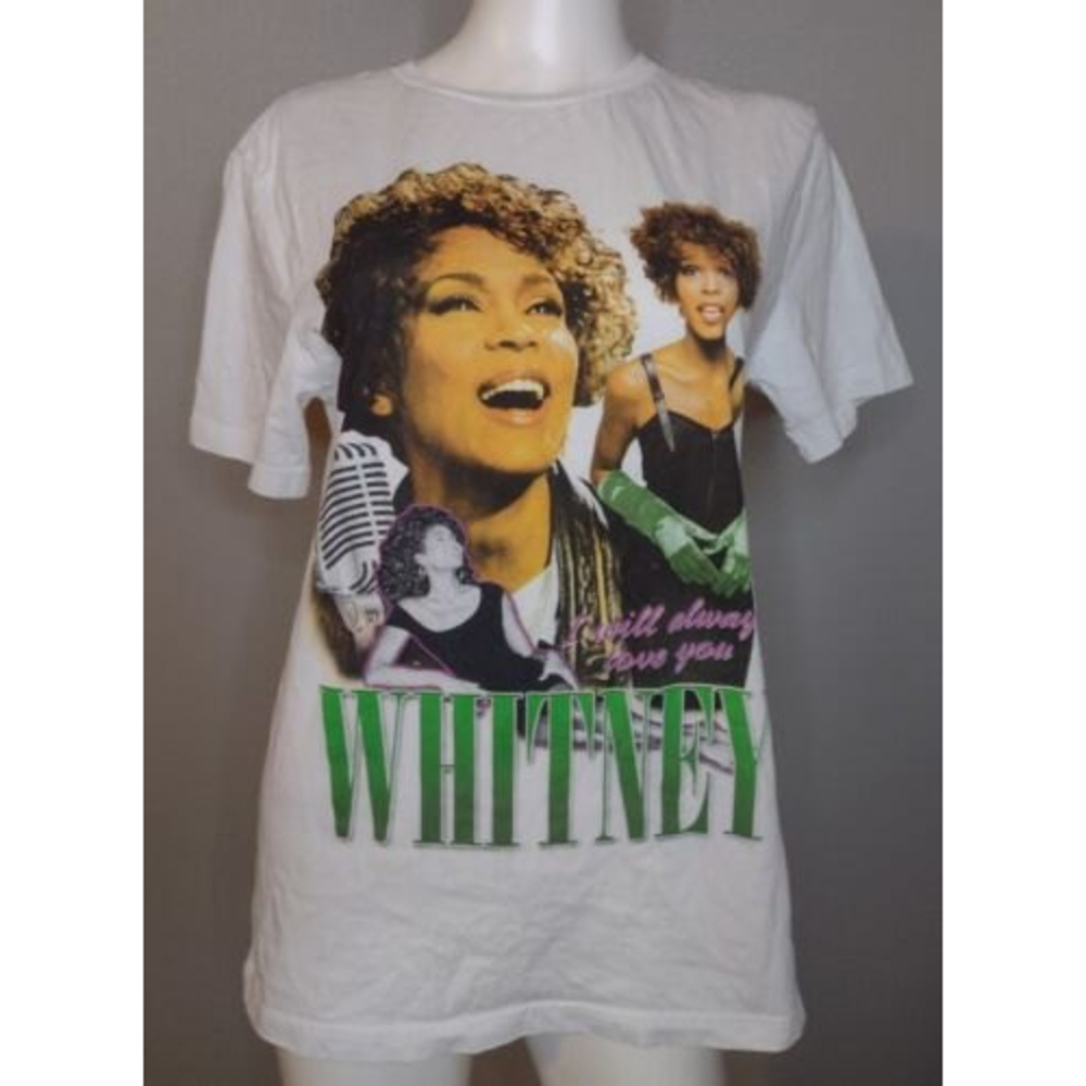 H&M Whitney Houston Graphic Music T Shirt Small White  Retro 90s S/S Crewneck E